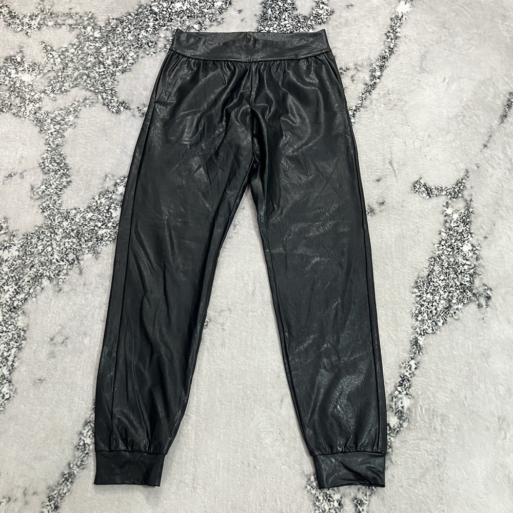 Commando Black Faux Leather Jogger Pants Womens Size Small Pull On High Rise
